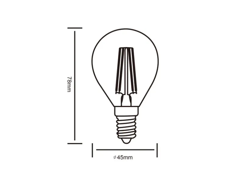 E14 Filament LED, 4,5 Watt, 470 Lumen, warmweiß, Ø4,5cm, 3 Stufen Dimmer