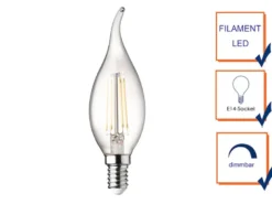 E14 Filament LED - 3 Watt, 320 Lumen, warmweiß, Ø 3,5cm- extern dimmbar