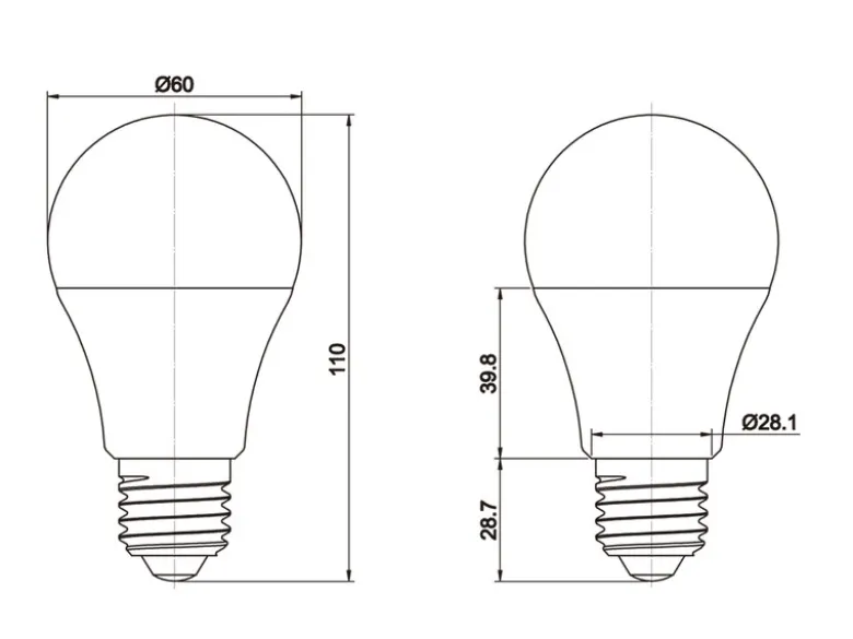 E27 LED - 7 Watt, 560 Lumen, 3000 Kelvin warmweiß, Ø6cm - extern dimmbar
