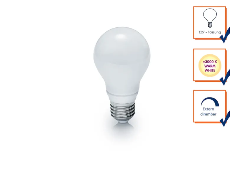 E27 LED - 7 Watt, 560 Lumen, 3000 Kelvin warmweiß, Ø6cm - extern dimmbar