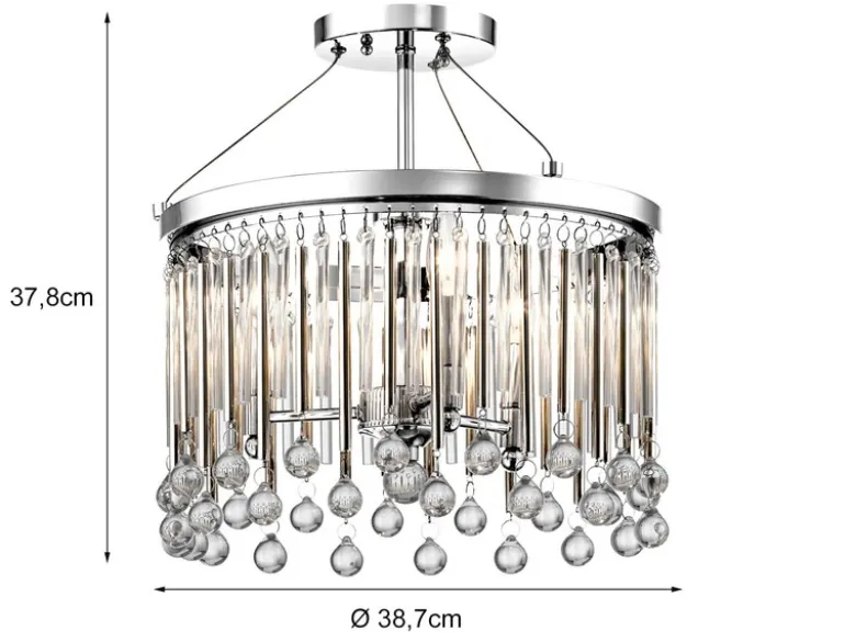 Elegante Deckenleuchte PIPER 3-flammig mit filigranem Kristall Glas Chrom Ø 38cm
