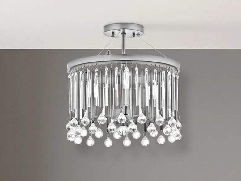 Elegante Deckenleuchte PIPER 3-flammig mit filigranem Kristall Glas Chrom Ø 38cm