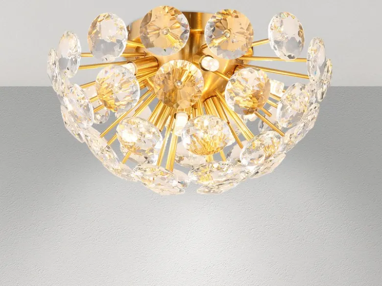 Elegante LED Deckenleuchte in Gold mit K9 Kristallen, Ø 39cm