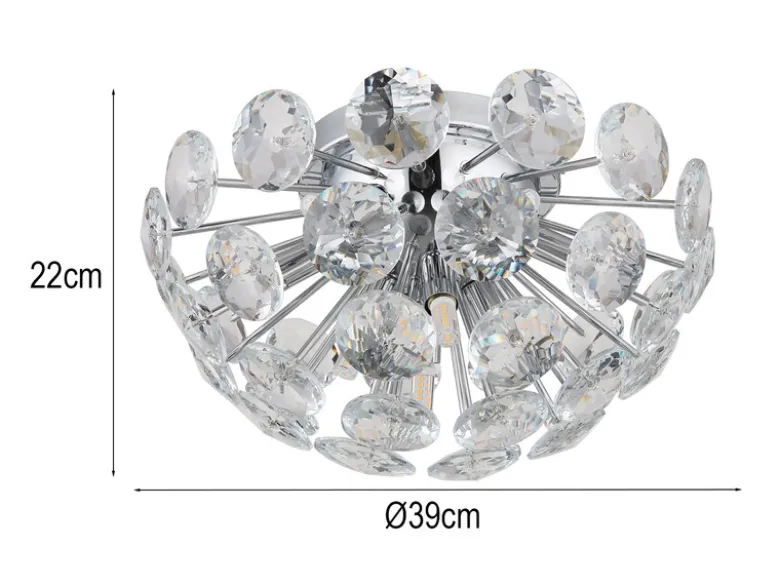 Elegante LED Deckenleuchte in Silber Chrom mit K9 Kristallen, Ø 39cm