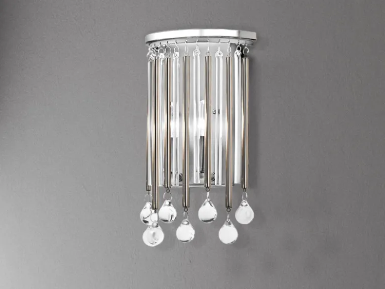 Elegante LED Wandleuchte 2-flammig mit filigranem Kristallglas Chrom, Höhe 31cm