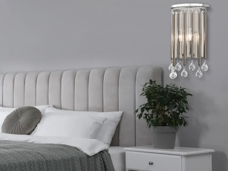 Elegante LED Wandleuchte 2-flammig mit filigranem Kristallglas Chrom, Höhe 31cm