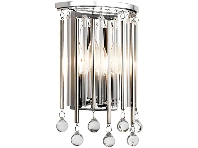 Elegante LED Wandleuchte 2-flammig mit filigranem Kristallglas Chrom, Höhe 31cm