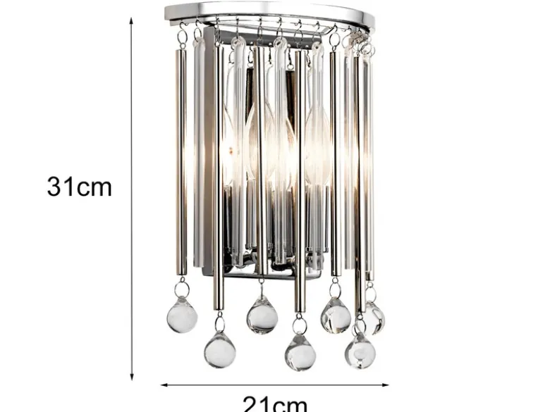 Elegante LED Wandleuchte 2-flammig mit filigranem Kristallglas Chrom, Höhe 31cm