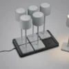 6er SET Akku LED Outdoor Tischleuchten FERNANDEZ Grau ohne Kabel, H: 38cm