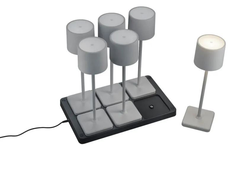 6er SET Akku LED Outdoor Tischleuchten FERNANDEZ Grau ohne Kabel, H: 38cm