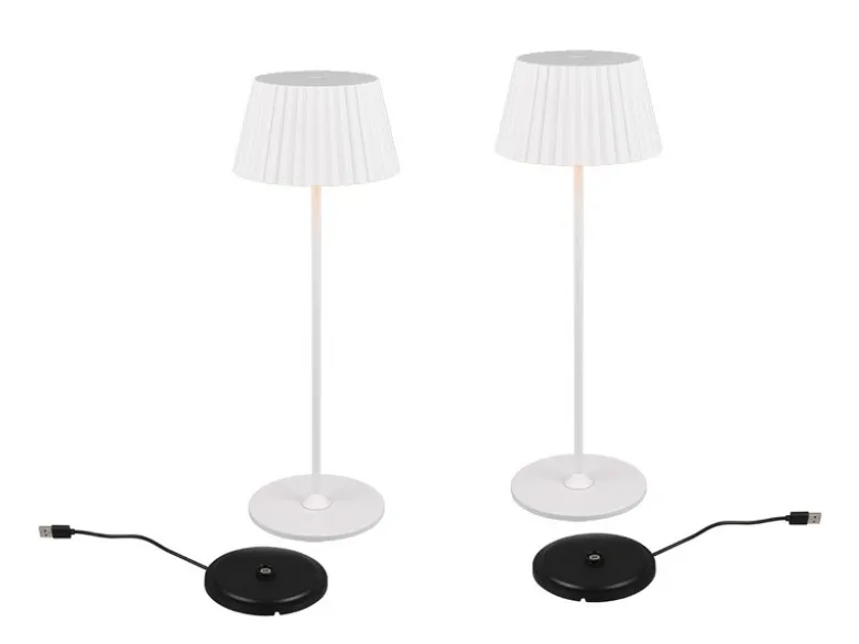 2er SET Akku LED Tischlampen kabellos für Innen & Außen, Weiß - Höhe 39cm