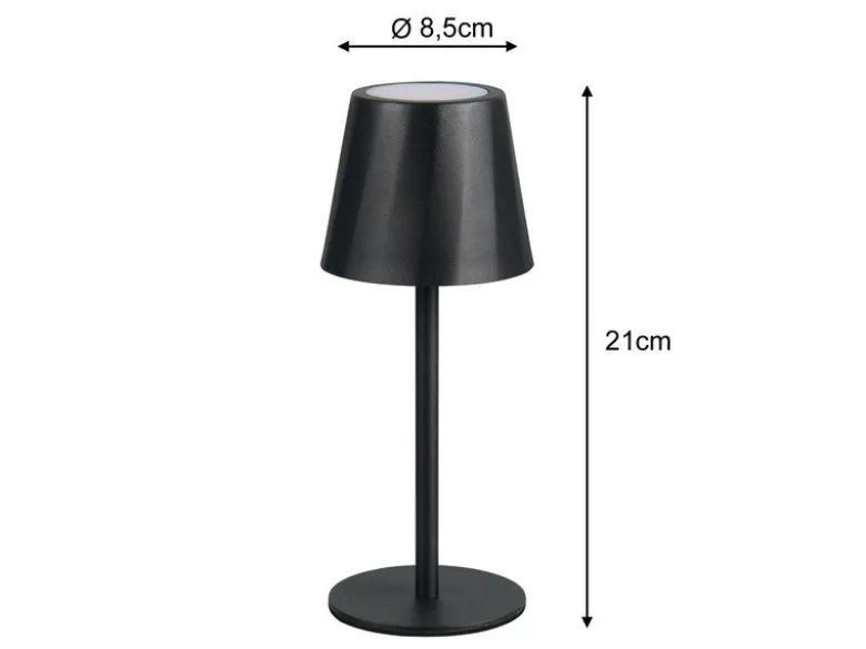2er SET Akku LED Tischlampen kabellos für Innen & Außen, Schwarz - 21cm klein