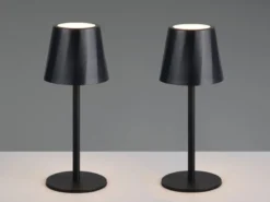 2er SET Akku LED Tischlampen kabellos für Innen & Außen, Schwarz - 21cm klein