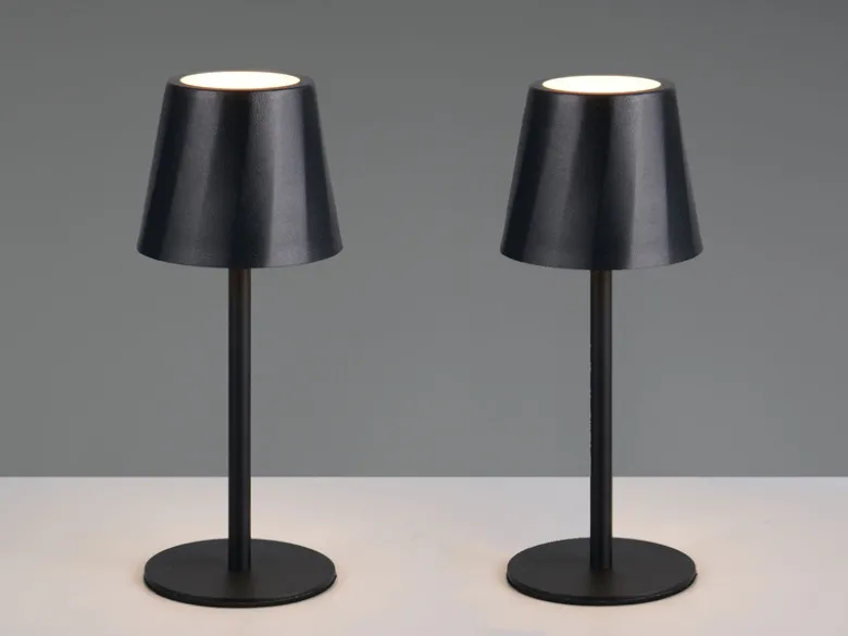 2er SET Akku LED Tischlampen kabellos für Innen & Außen, Schwarz - 21cm klein