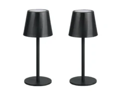 2er SET Akku LED Tischlampen kabellos für Innen & Außen, Schwarz - 21cm klein