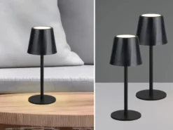 2er SET Akku LED Tischlampen kabellos für Innen & Außen, Schwarz - 21cm klein