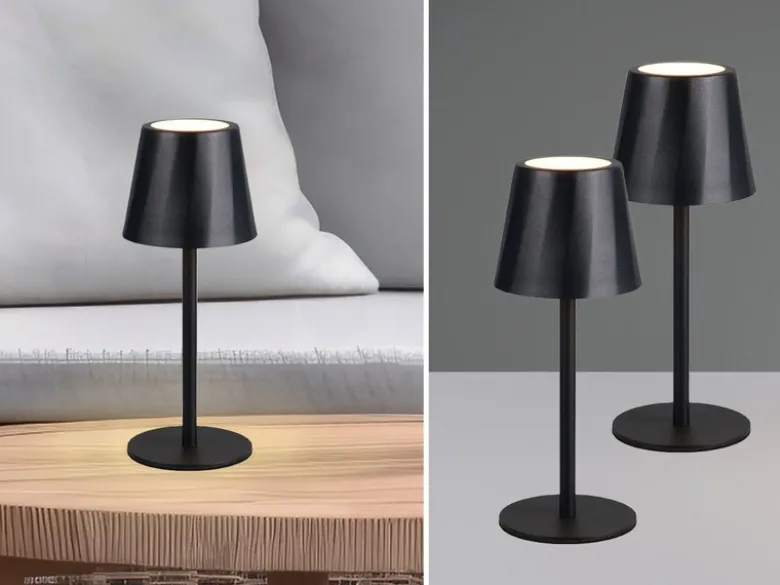 2er SET Akku LED Tischlampen kabellos für Innen & Außen, Schwarz - 21cm klein