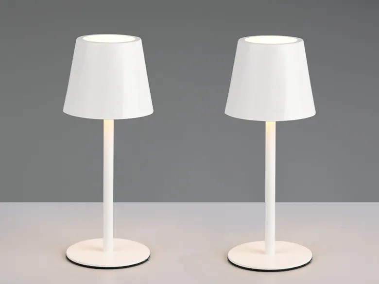 2er SET Akku LED Tischlampen kabellos für Innen & Außen, Weiß - 21cm klein