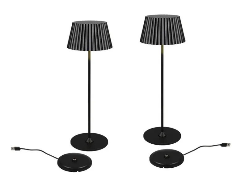 2er SET Akku LED Tischlampen kabellos für Innen & Außen, Schwarz - Höhe 39cm
