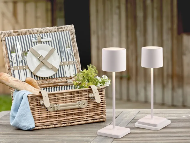 2er SET Akku LED Tischlampen kabellos für Innen & Außen, Weiß - H: 38cm