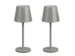 2er SET Akku LED Tischlampen kabellos für Innen & Außen, Grau - 21cm klein