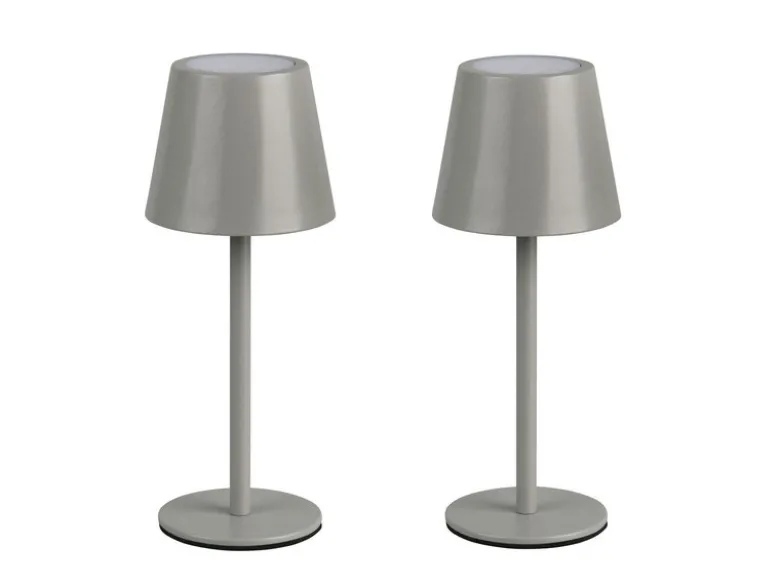 2er SET Akku LED Tischlampen kabellos für Innen & Außen, Grau - 21cm klein