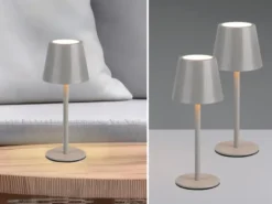 2er SET Akku LED Tischlampen kabellos für Innen & Außen, Grau - 21cm klein