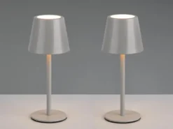 2er SET Akku LED Tischlampen kabellos für Innen & Außen, Grau - 21cm klein
