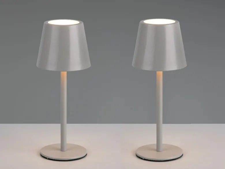 2er SET Akku LED Tischlampen kabellos für Innen & Außen, Grau - 21cm klein