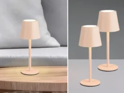 2er SET Akku LED Tischlampen kabellos für Innen & Außen, Beige - 21cm klein