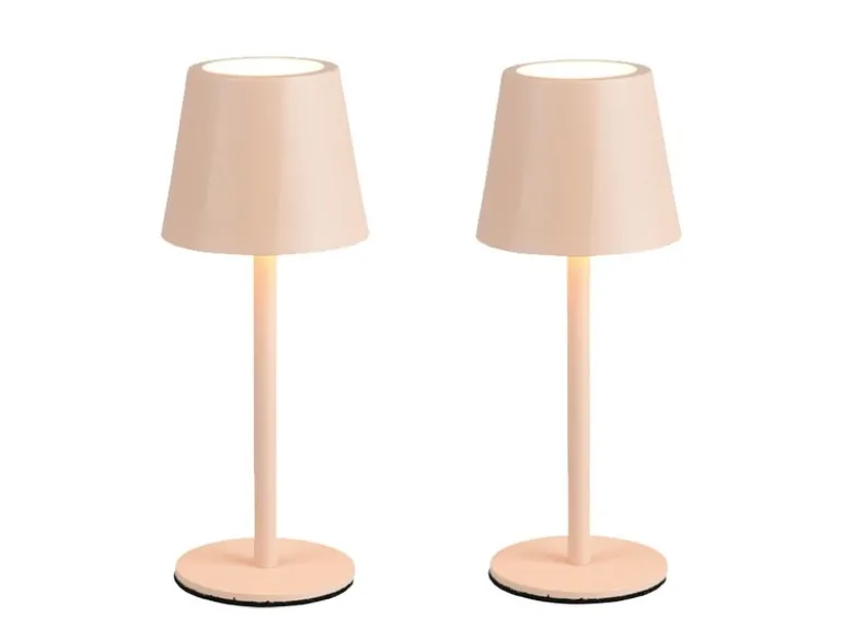 2er SET Akku LED Tischlampen kabellos für Innen & Außen, Beige - 21cm klein