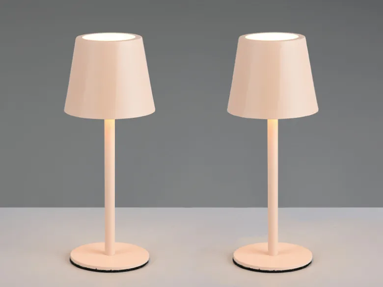 2er SET Akku LED Tischlampen kabellos für Innen & Außen, Beige - 21cm klein