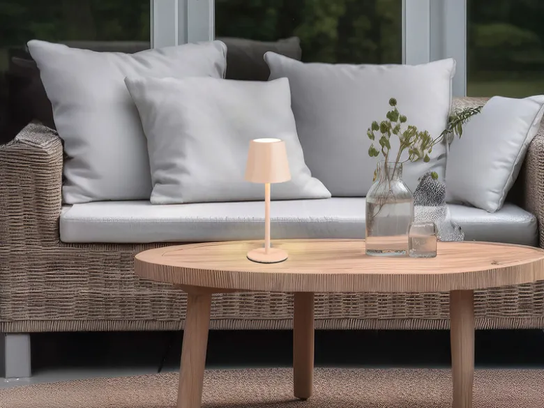 2er SET Akku LED Tischlampen kabellos für Innen & Außen, Beige - 21cm klein