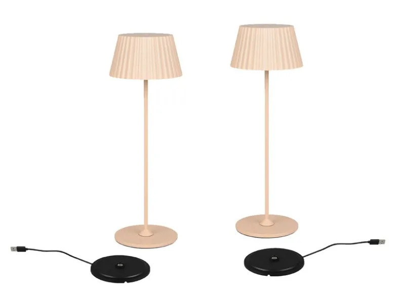 2er SET Akku LED Tischlampen kabellos für Innen & Außen, Beige - Höhe 39cm