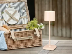 2er SET Akku LED Tischlampen kabellos für Innen & Außen, Beige - H: 38cm