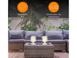 2er SET Akku LED Tischleuchten Outdoor mit RGB Farbwechsler, Höhe 25cm