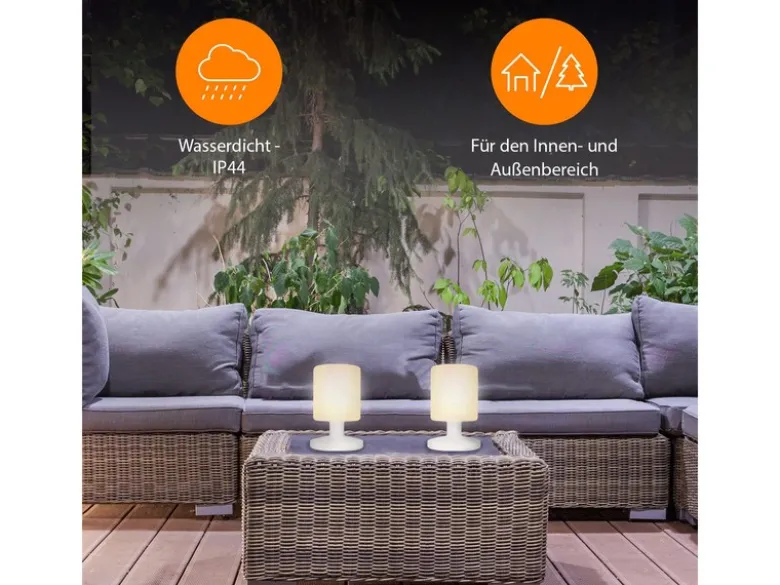2er SET Akku LED Tischleuchten Outdoor mit RGB Farbwechsler, Höhe 25cm
