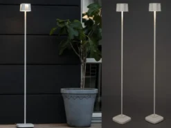 2er Set Akku Stehlampe für Outdoor dimmbar, kabellos in Weiß, klein 120cm