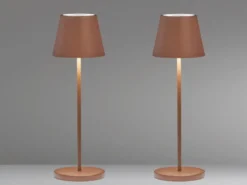 2er SET Akku Tischlampen Rostfarben ohne Kabel mit Ladestation, Höhe 34cm