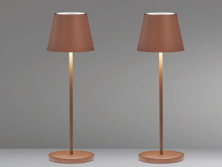 2er SET Akku Tischlampen Rostfarben ohne Kabel mit Ladestation, Höhe 34cm