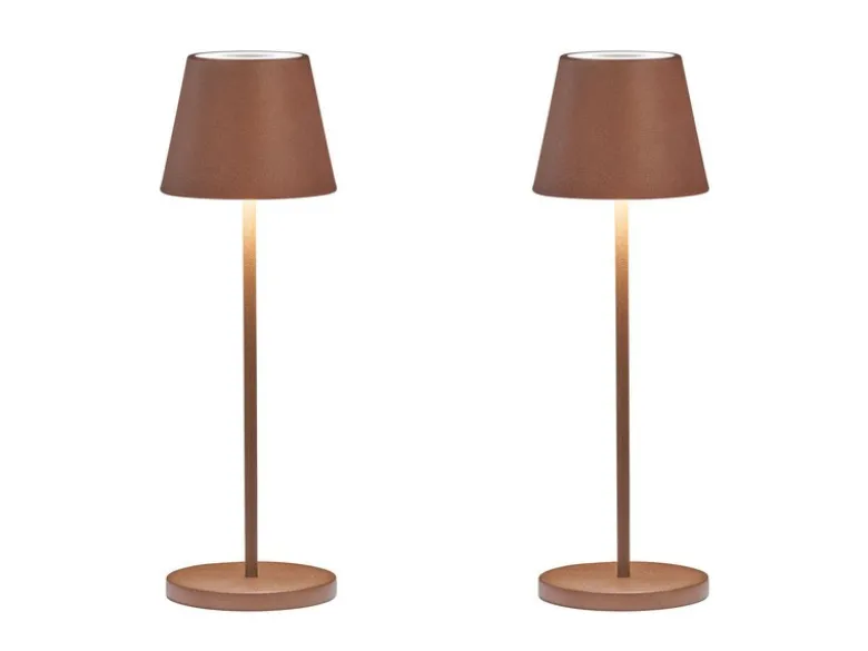 2er SET Akku Tischlampen Rostfarben ohne Kabel mit Ladestation, Höhe 34cm