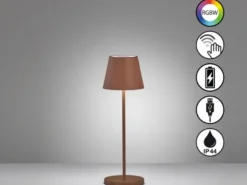 2er SET Akku Tischlampen Rostfarben ohne Kabel mit Ladestation, Höhe 34cm