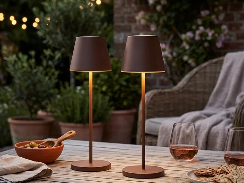 2er SET Akku Tischlampen Rostfarben ohne Kabel mit Ladestation, Höhe 34cm