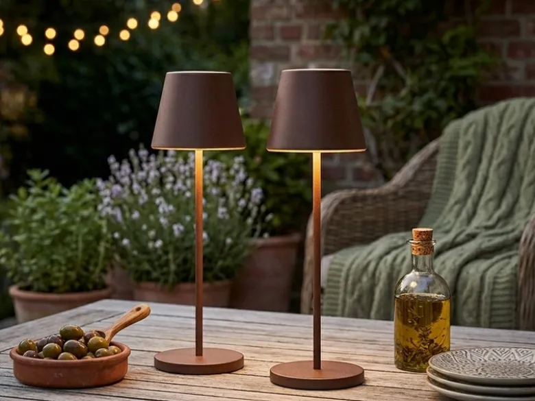 2er SET Akku Tischlampen Rostfarben ohne Kabel mit Ladestation, Höhe 34cm