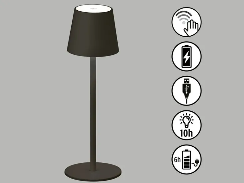 2er SET Akku Tischlampen Schwarz USB Kabel Sensor Dimmer, Höhe 38cm