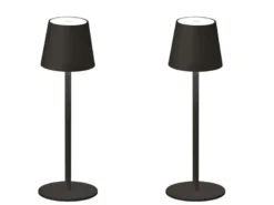 2er SET Akku Tischlampen Schwarz USB Kabel Sensor Dimmer, Höhe 38cm