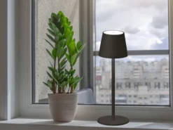 2er SET Akku Tischlampen Schwarz USB Kabel Sensor Dimmer, Höhe 38cm