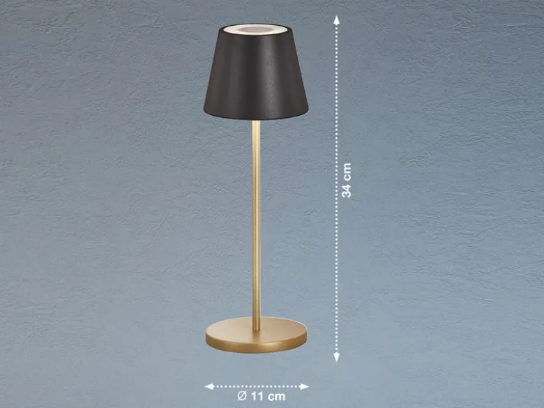 2er SET Akku Tischlampen Schwarz Gold ohne Kabel mit Ladestation, Höhe 34cm