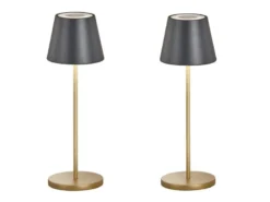 2er SET Akku Tischlampen Schwarz Gold ohne Kabel mit Ladestation, Höhe 34cm