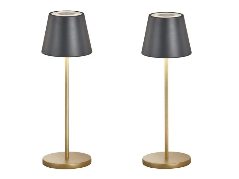 2er SET Akku Tischlampen Schwarz Gold ohne Kabel mit Ladestation, Höhe 34cm